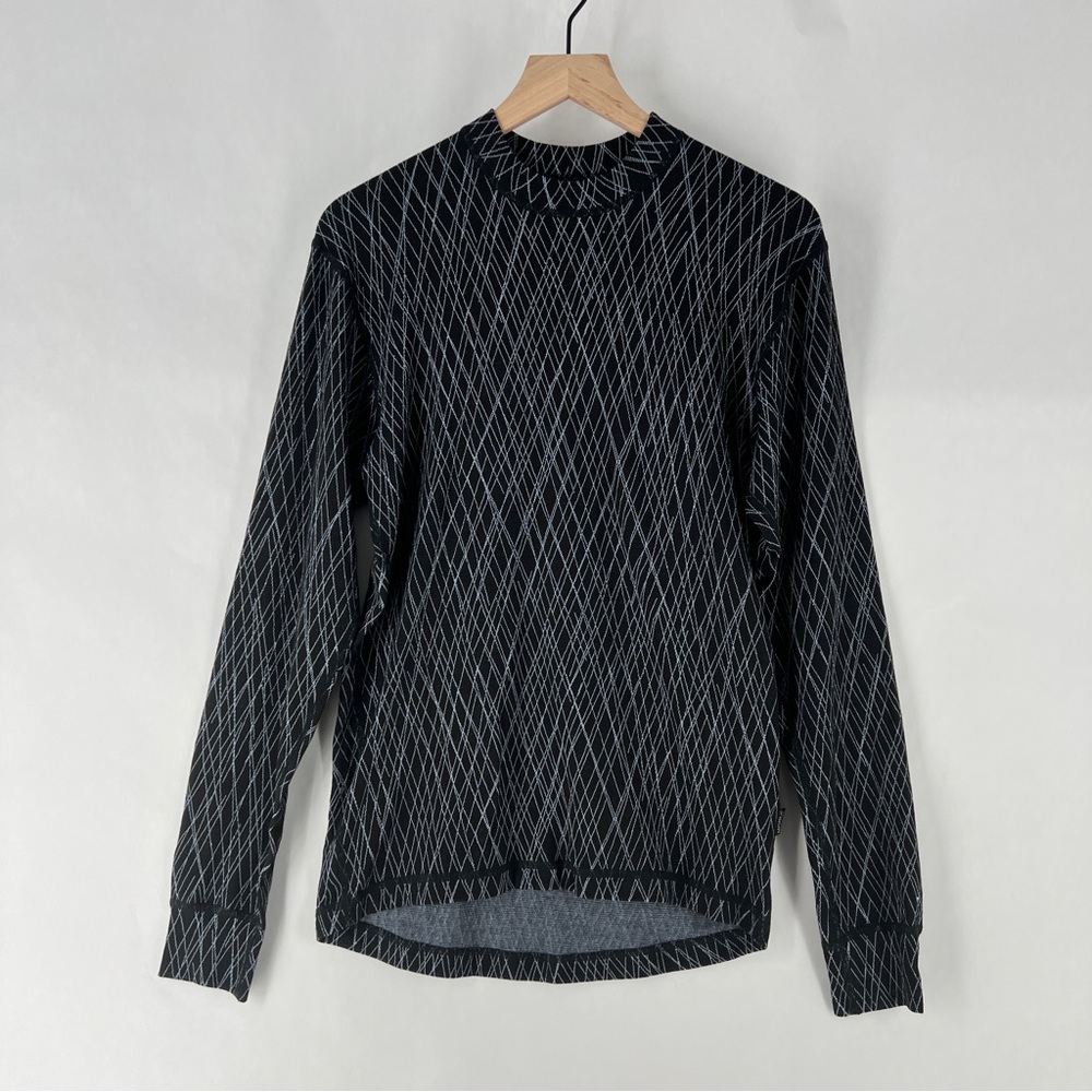 Moira Black and Blue Geometric‎ Stretch Mock Neck Long Sleeve Shirt Mens Size M